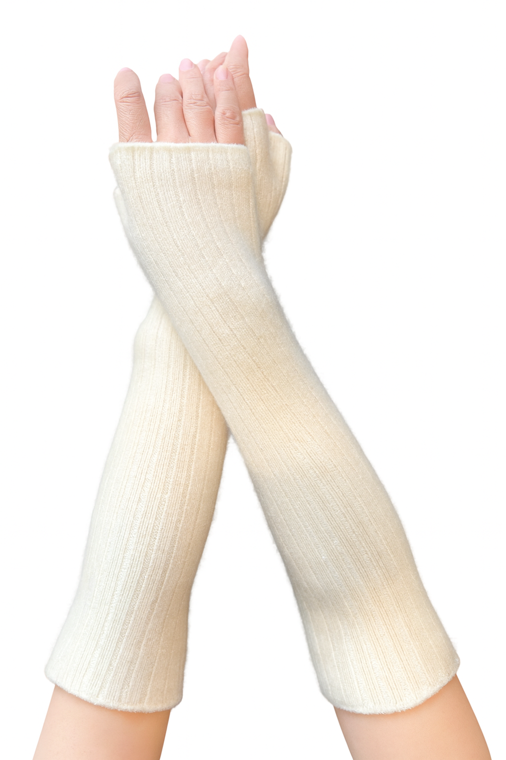 【CadenaCashmere】カシミヤ総リブ編みアームウォーマー