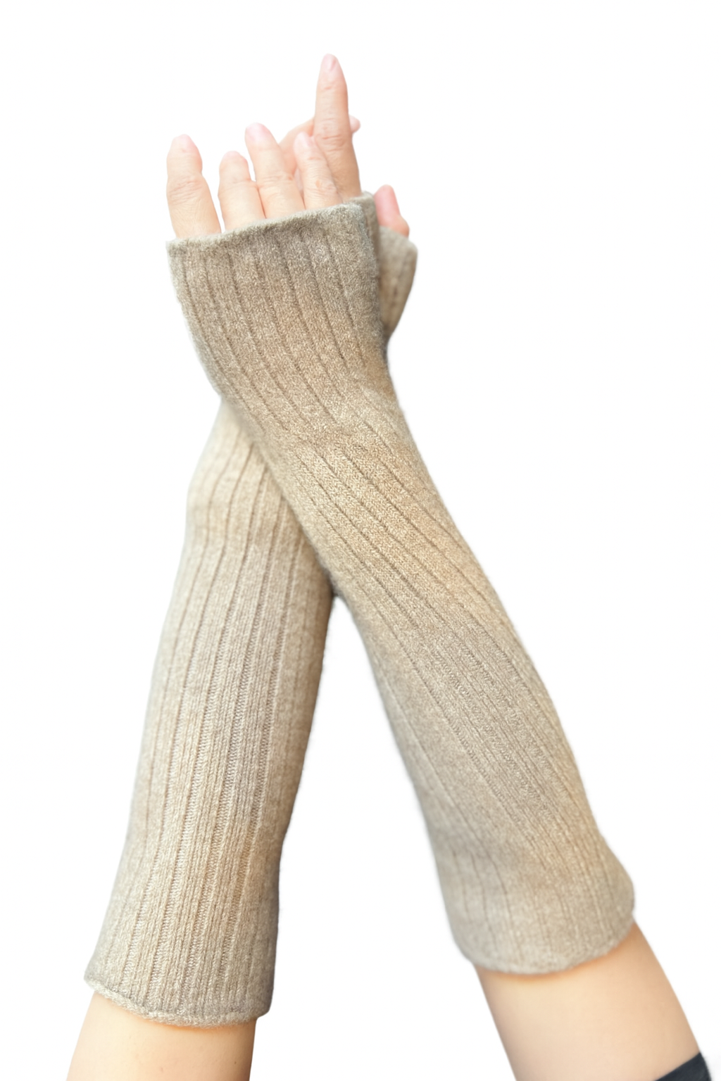 【CadenaCashmere】カシミヤ総リブ編みアームウォーマー