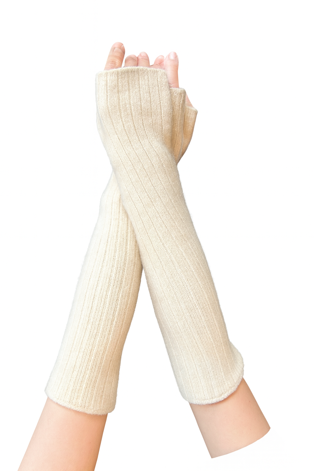 【CadenaCashmere】カシミヤ総リブ編みアームウォーマー